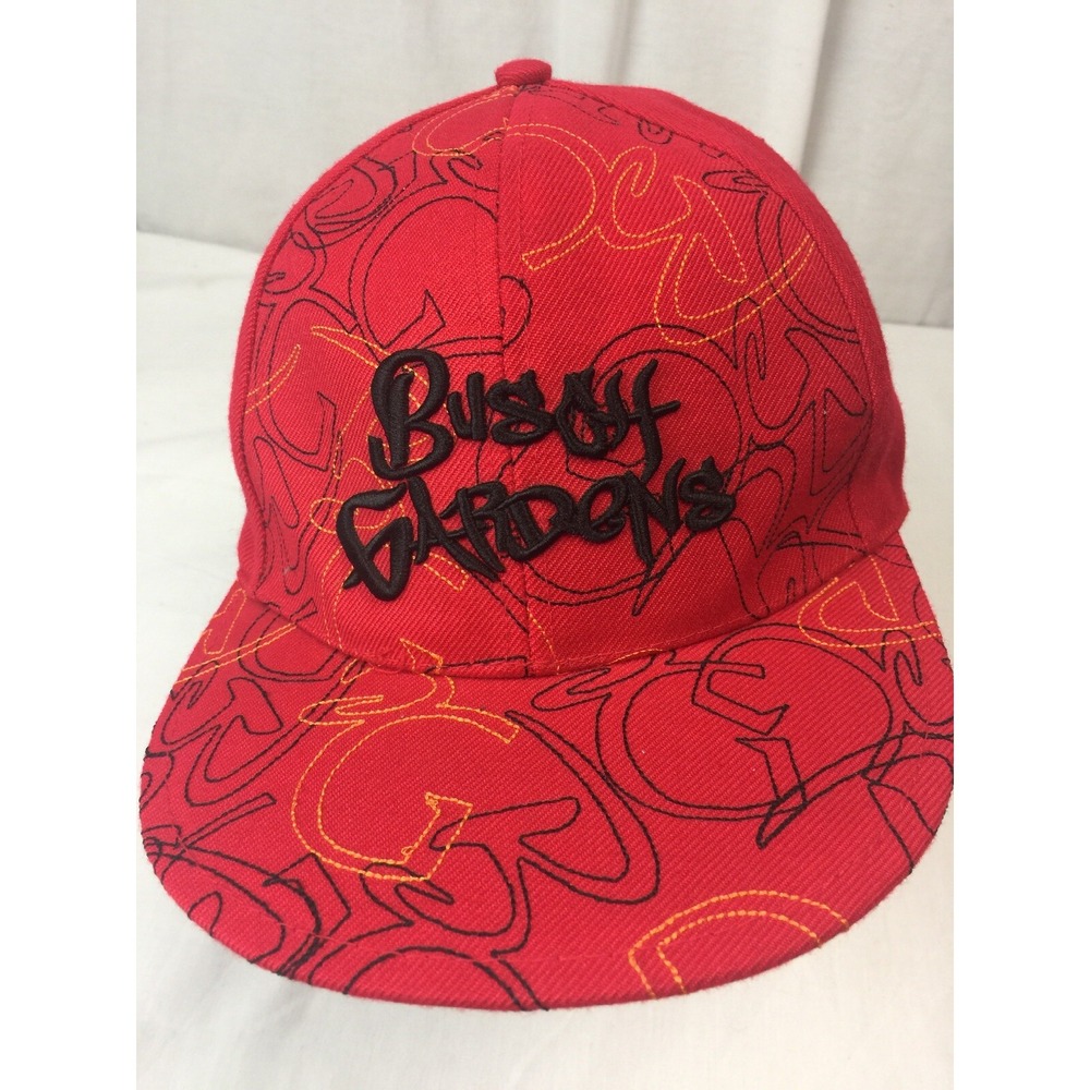 Busch Gardens Hat Flat brim Baseball Trucker Dad Hat Cap L/XL Red Graffiti